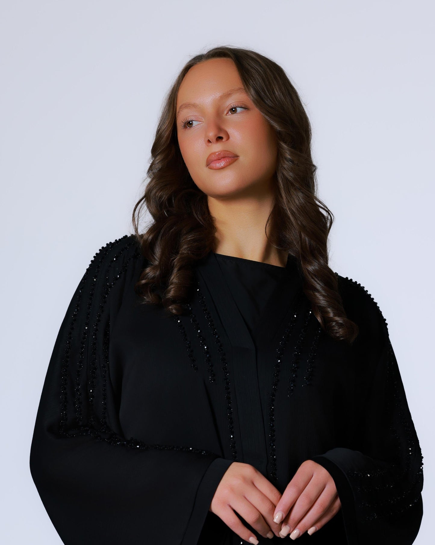 Zwarte dames abaya met steentjes, handgemaakt Dubai